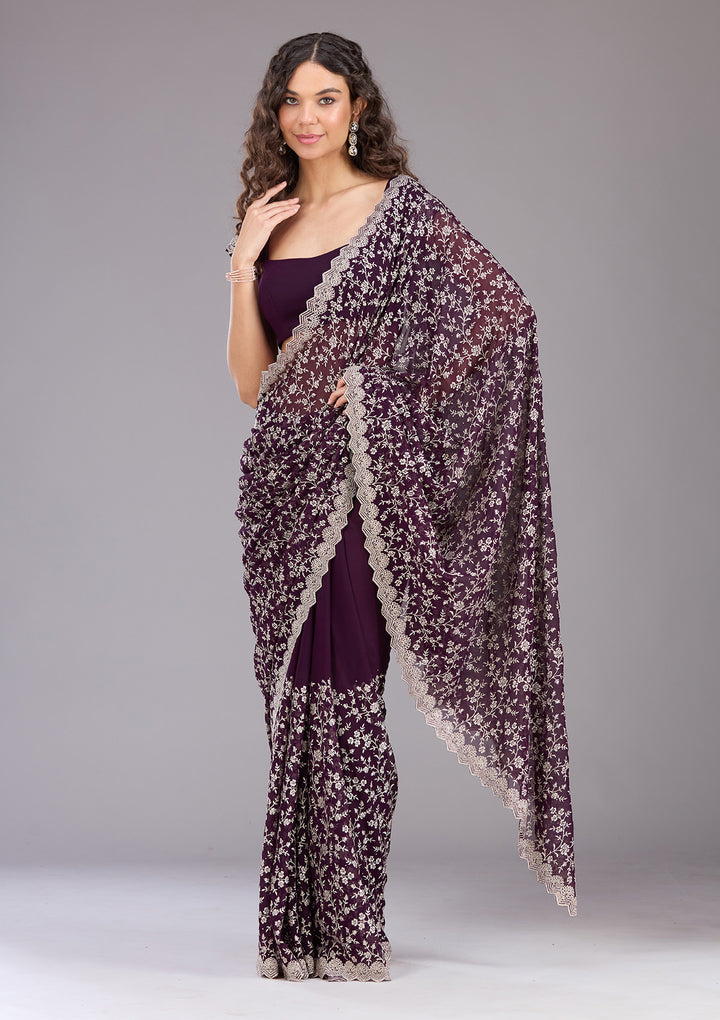 Purple Zariwork (Silver) Georgette Saree