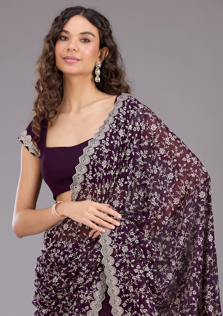 Purple Zariwork (Silver) Georgette Saree