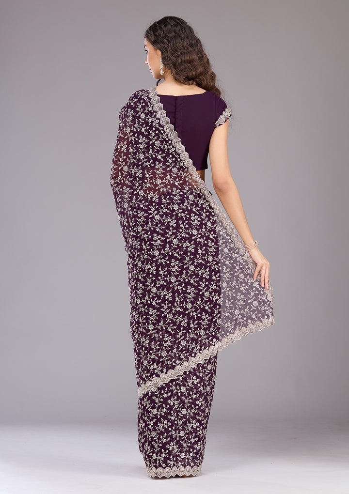 Purple Zariwork (Silver) Georgette Saree