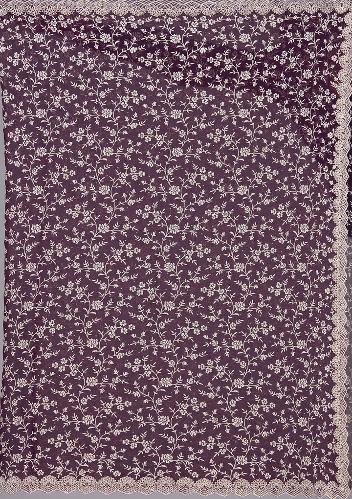 Purple Zariwork (Silver) Georgette Saree