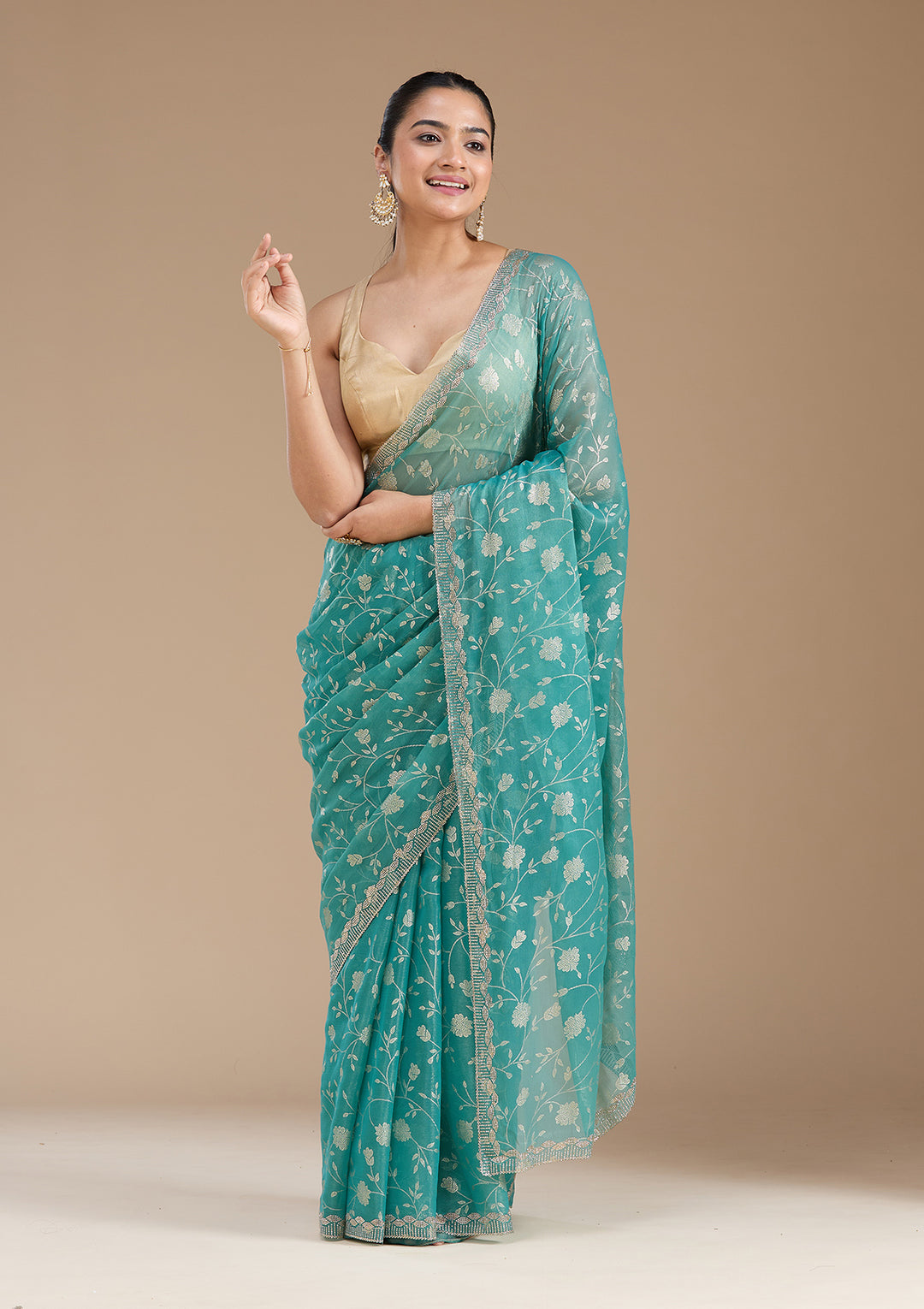 Sea Green Badla Tissue Saree