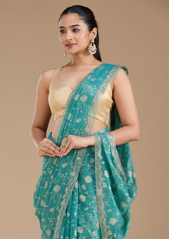 Sea Green Badla Tissue Saree