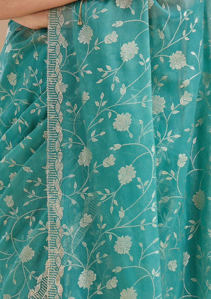Sea Green Badla Tissue Saree