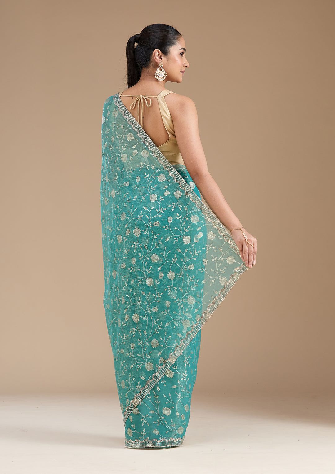 Sea Green Badla Tissue Saree