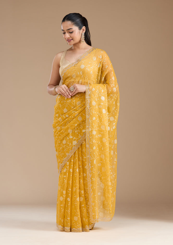 Yellow Badla Tissue Saree