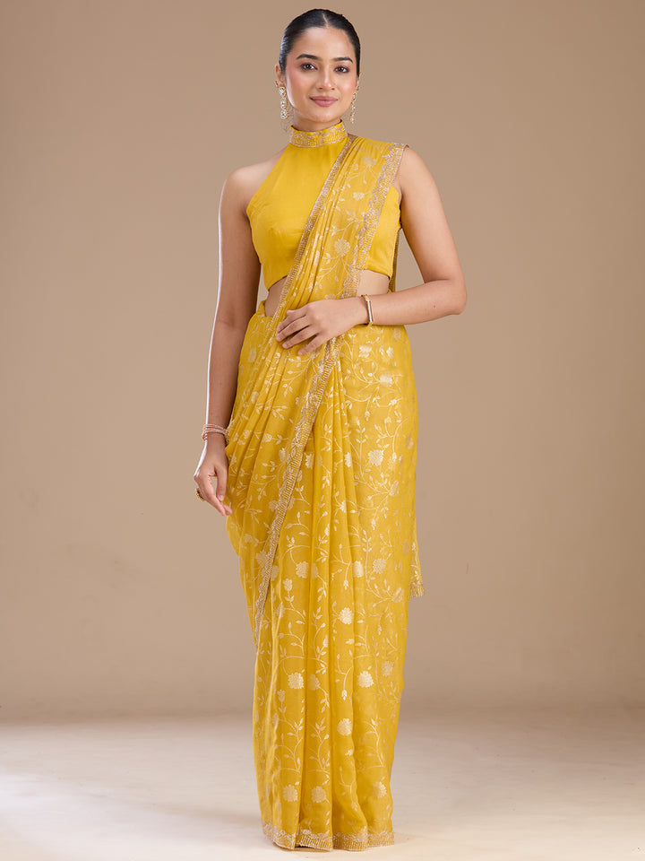 Yellow Badla Tissue Saree