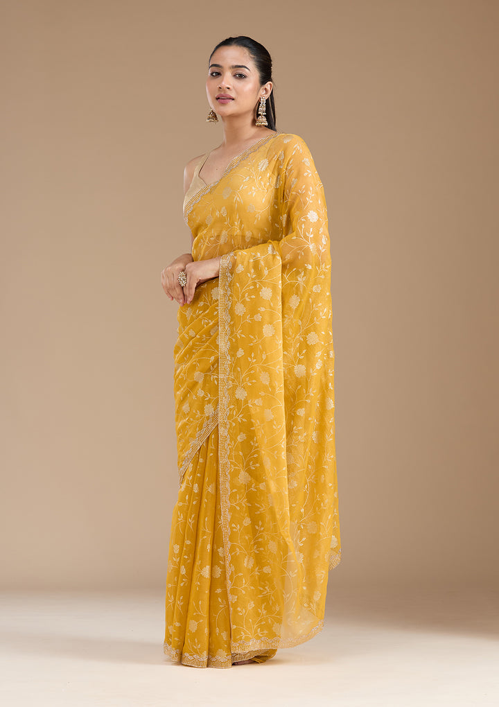 Yellow Badla Tissue Saree