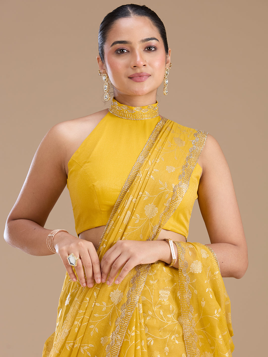 Yellow Badla Tissue Saree