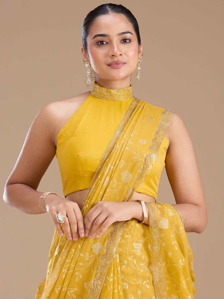 Yellow Badla Tissue Saree