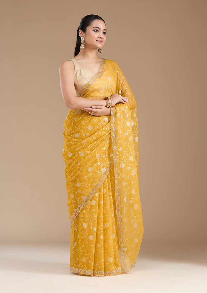 Yellow Badla Tissue Saree