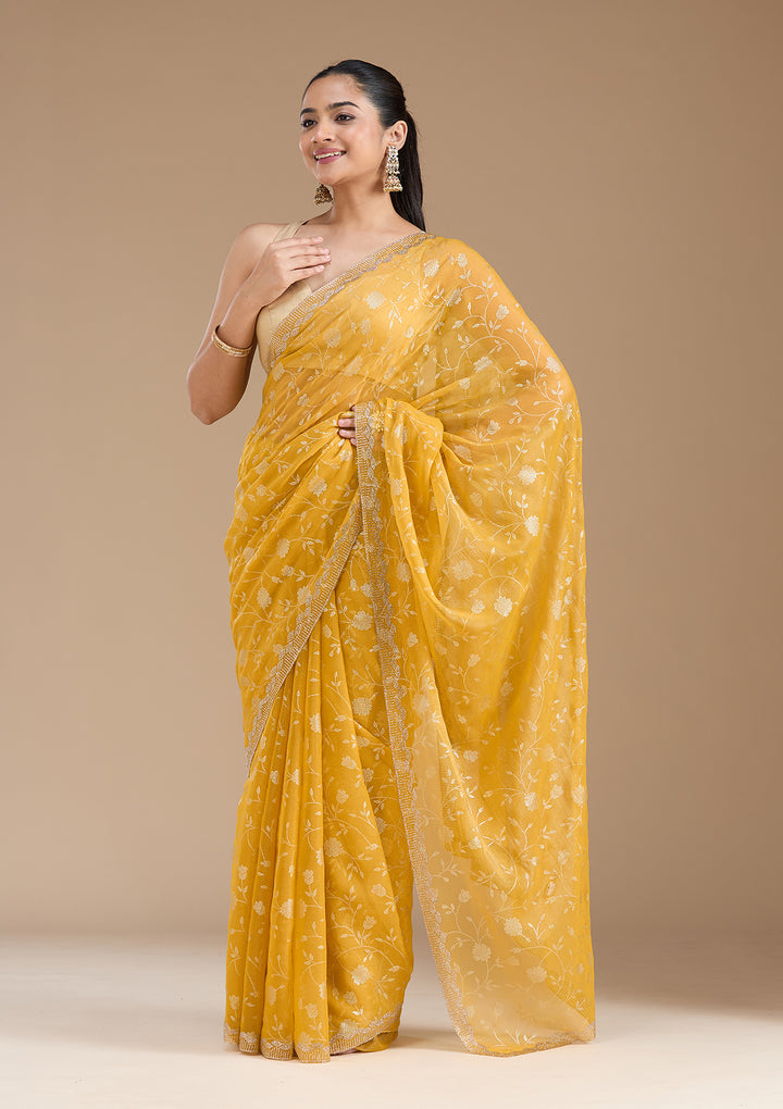 Yellow Badla Tissue Saree