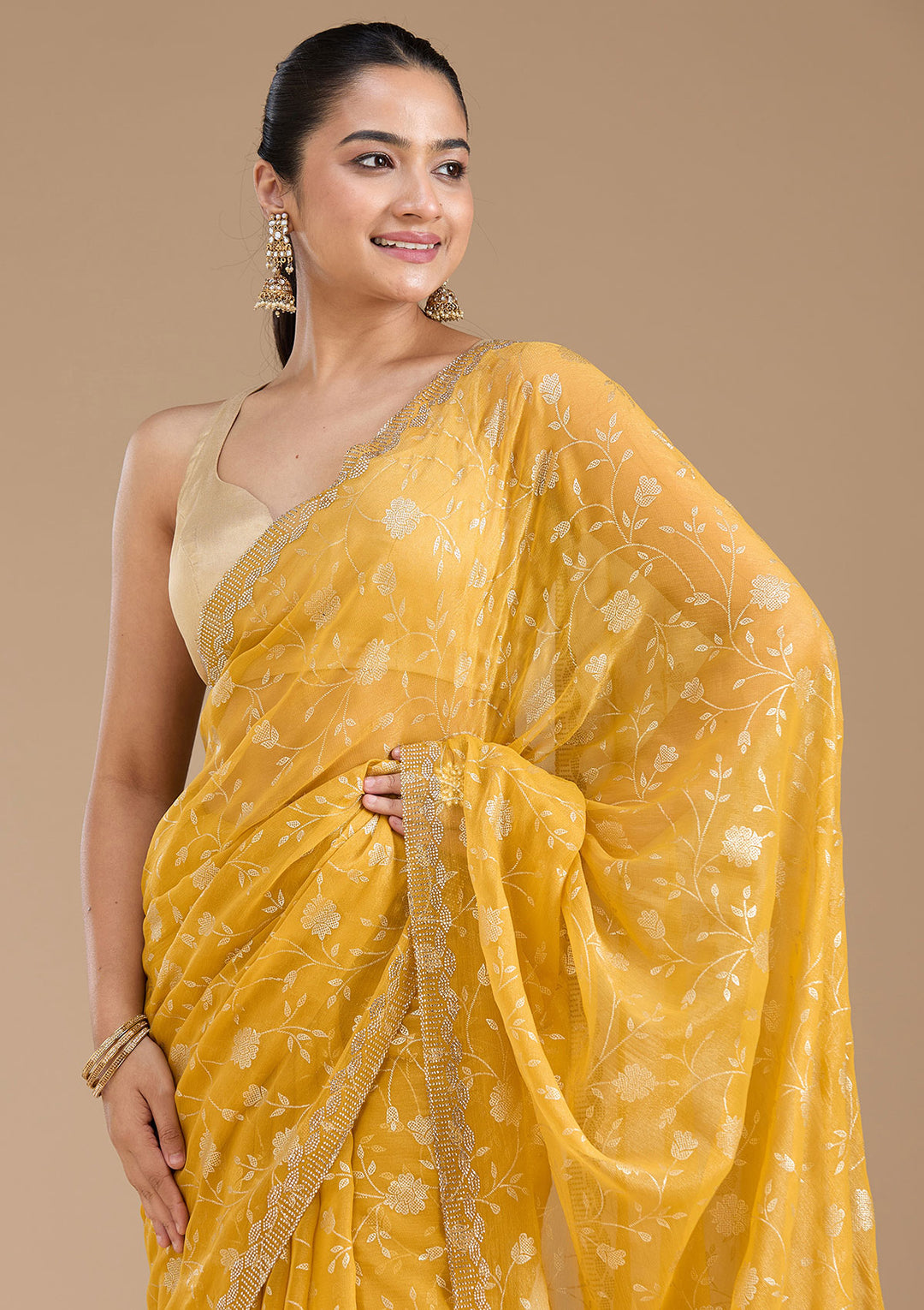 Yellow Badla Tissue Saree