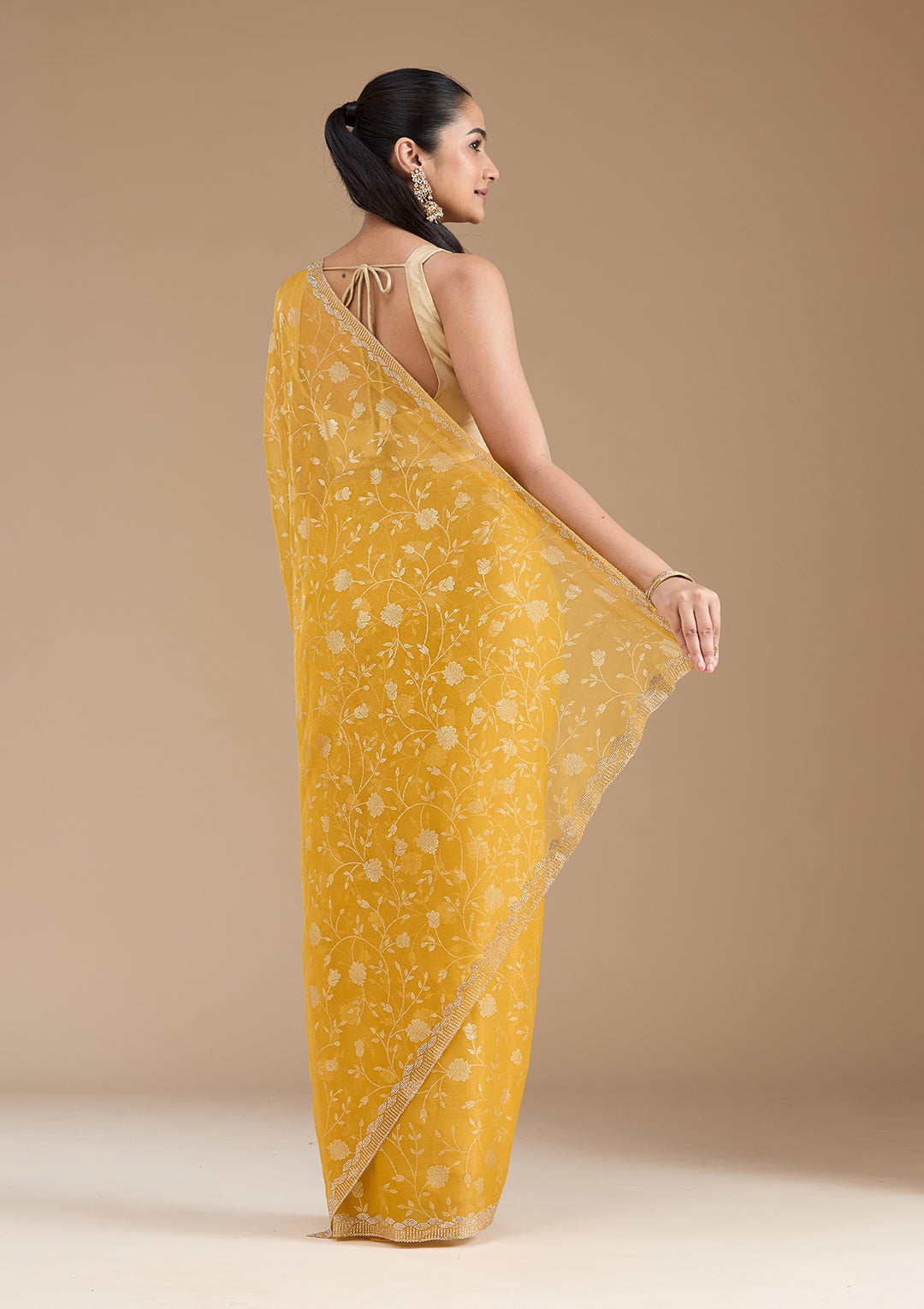 Yellow Badla Tissue Saree