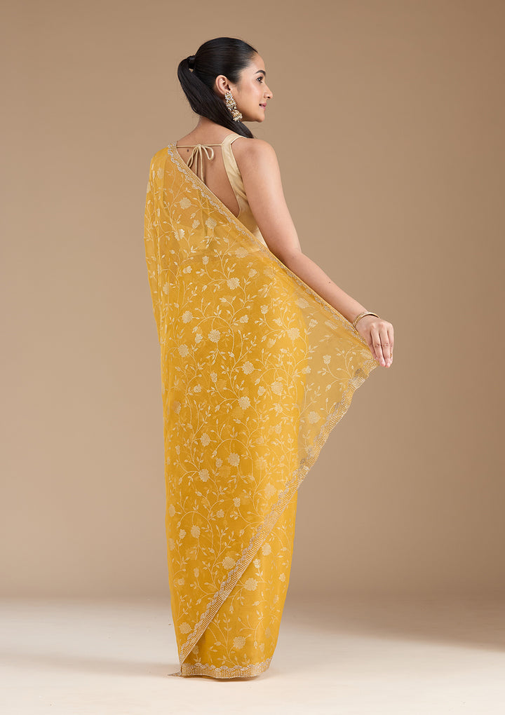 Yellow Badla Tissue Saree