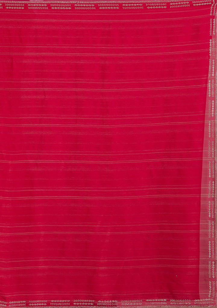 Rani Pink Stonework (Gold) Chiffon Saree