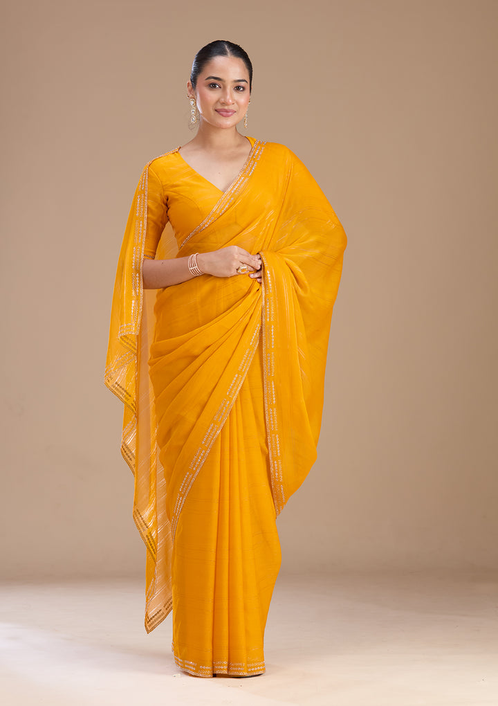 Yellow Stonework (Gold) Chiffon Saree