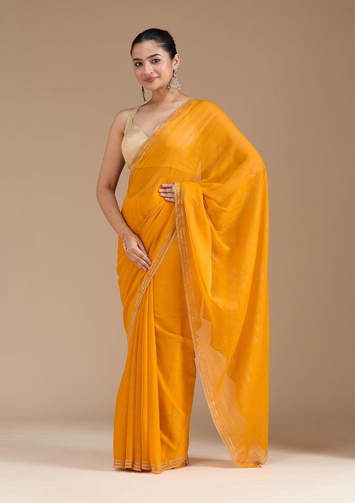 Yellow Stonework (Gold) Chiffon Saree