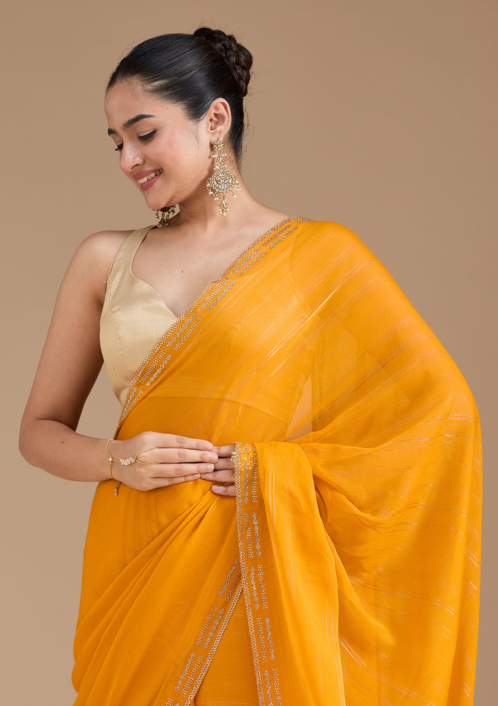 Yellow Stonework (Gold) Chiffon Saree