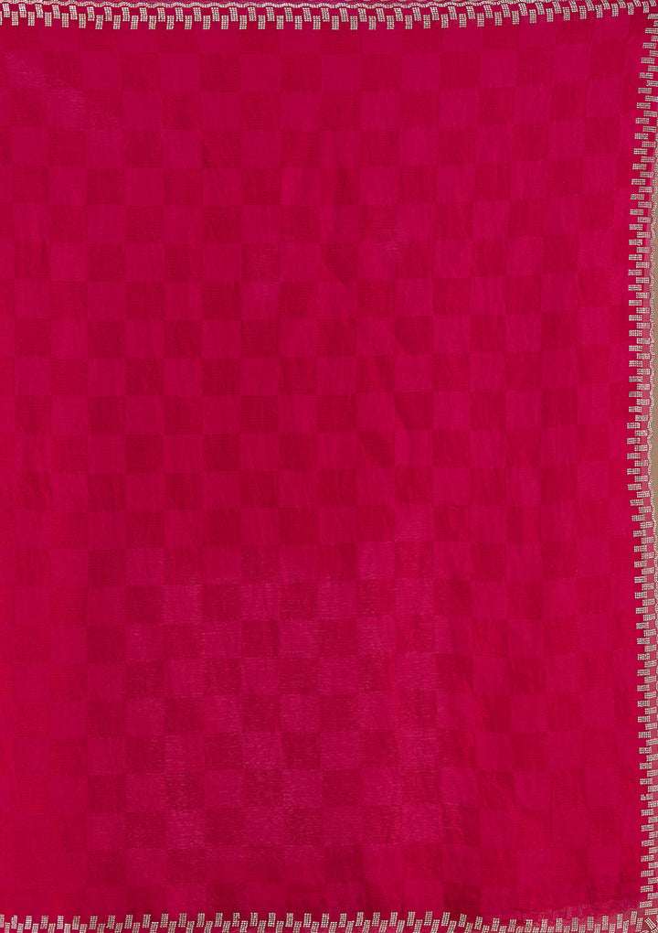 Magenta Pink Stonework (Gold) Tissue Saree
