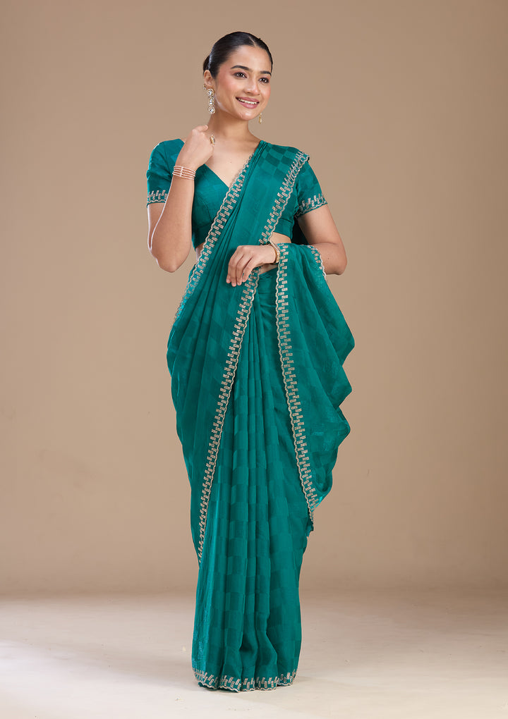 Rama Green Stonework (Gold) Tissue Saree