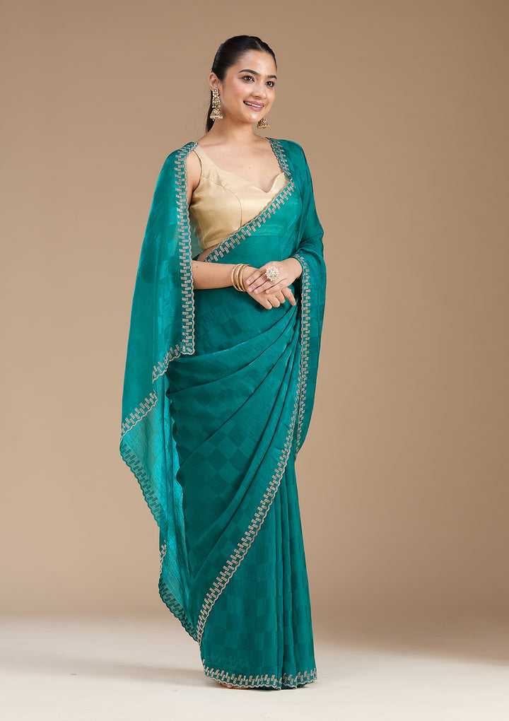 Rama Green Stonework (Gold) Tissue Saree