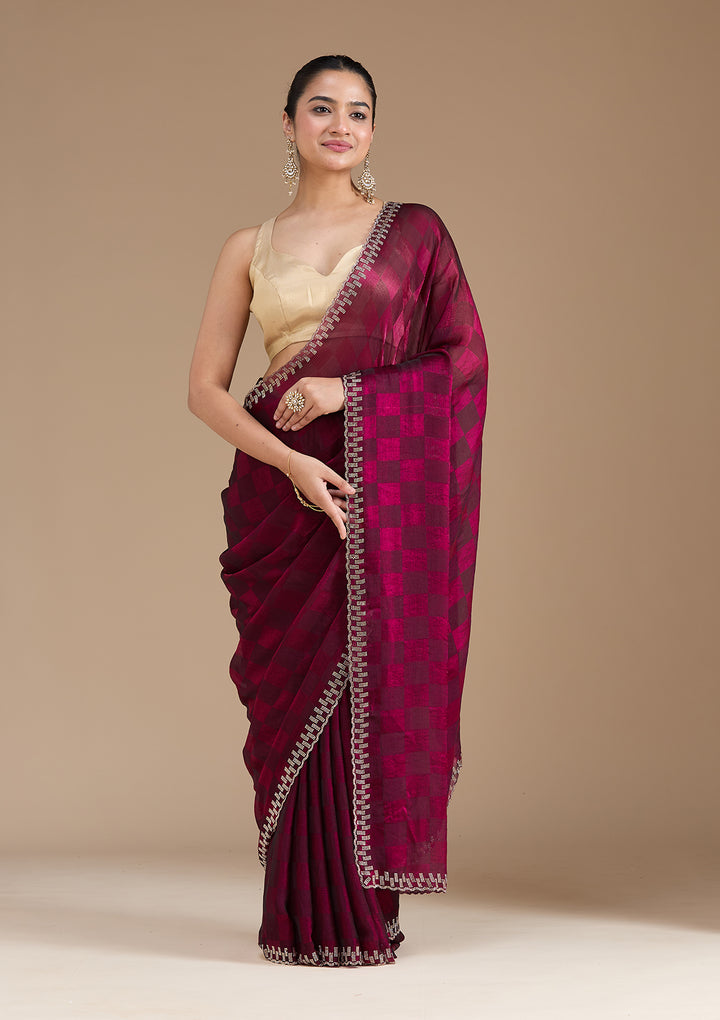 Wine Stonework (Gold) Tissue Saree