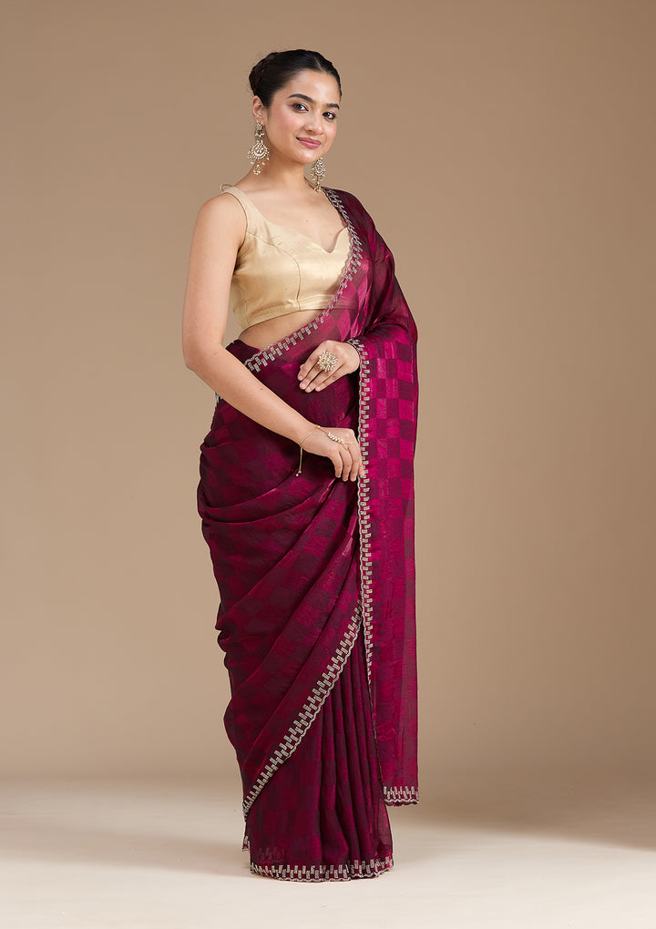 Wine Stonework (Gold) Tissue Saree