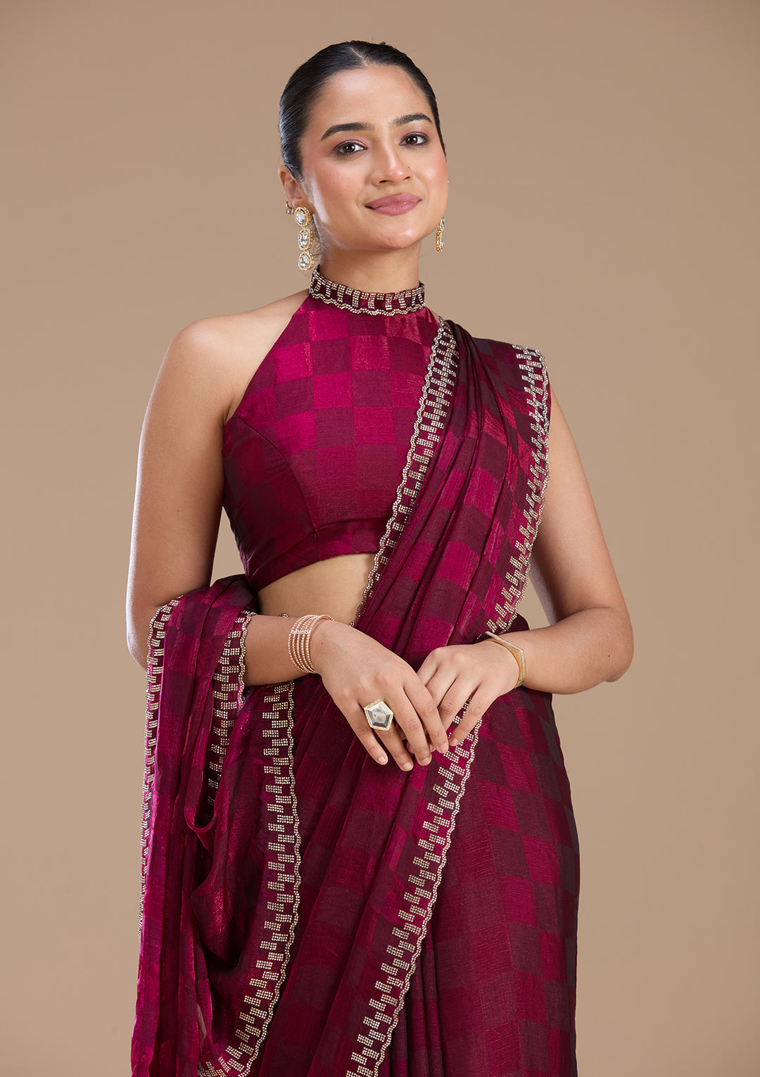 Wine Stonework (Gold) Tissue Saree