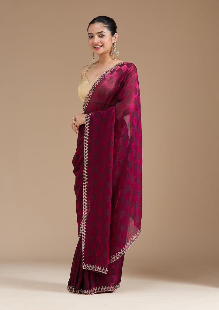 Wine Stonework (Gold) Tissue Saree