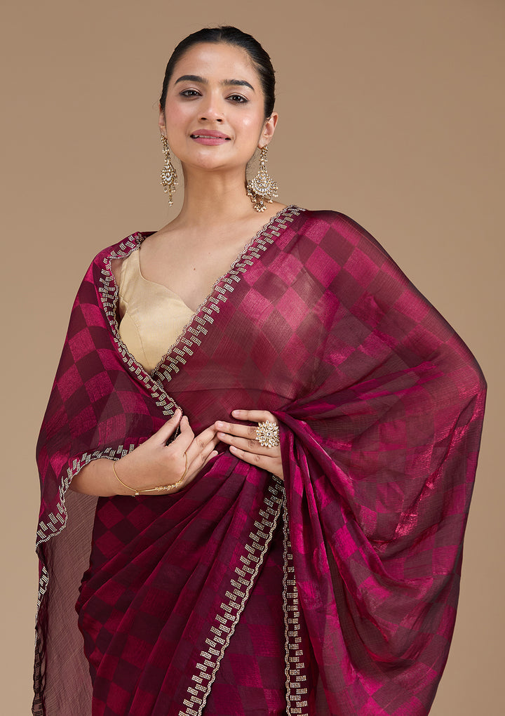 Wine Stonework (Gold) Tissue Saree