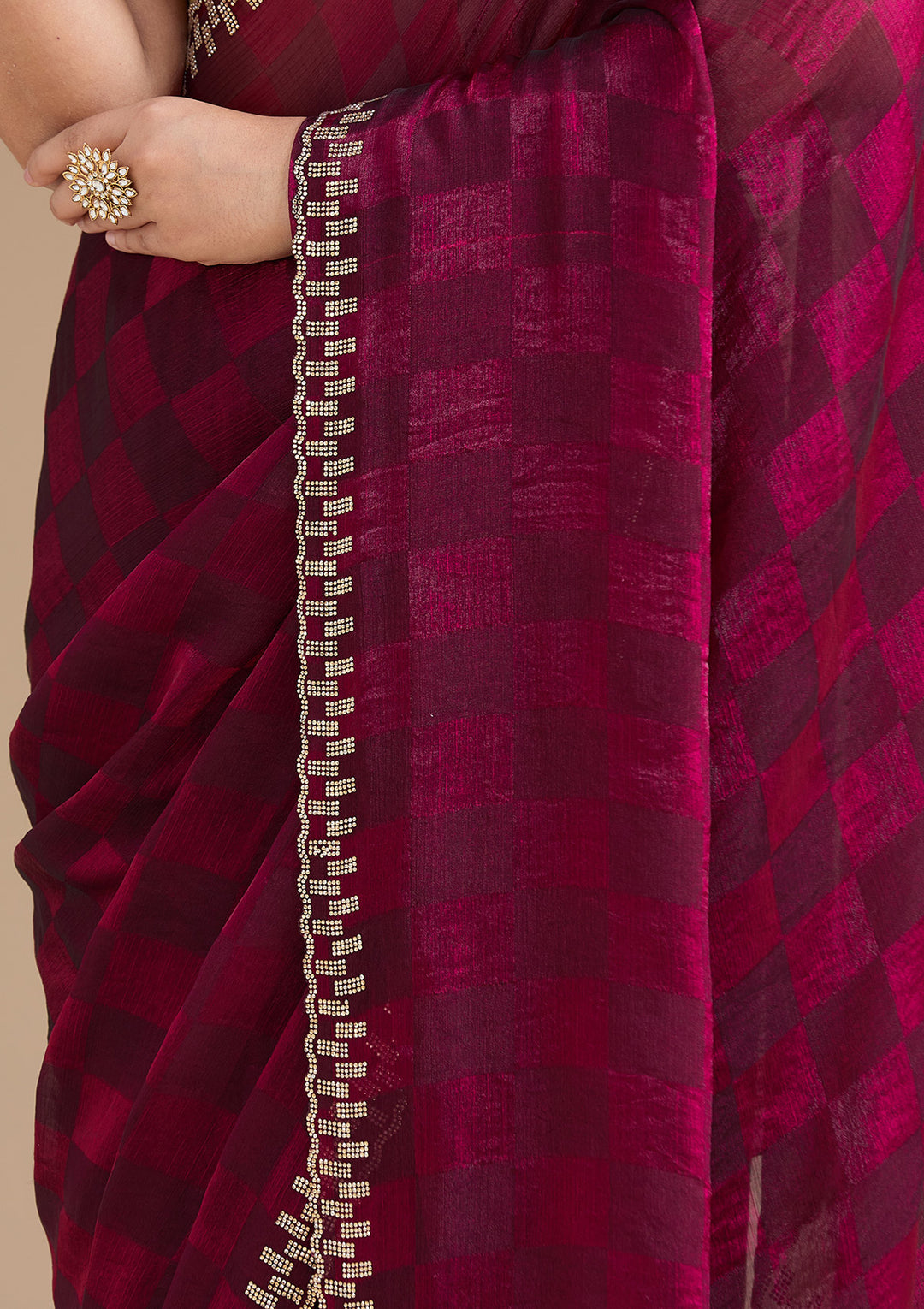 Wine Stonework (Gold) Tissue Saree
