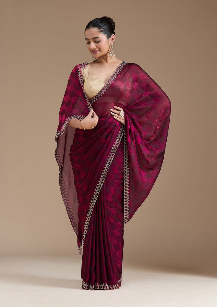 Wine Stonework (Gold) Tissue Saree