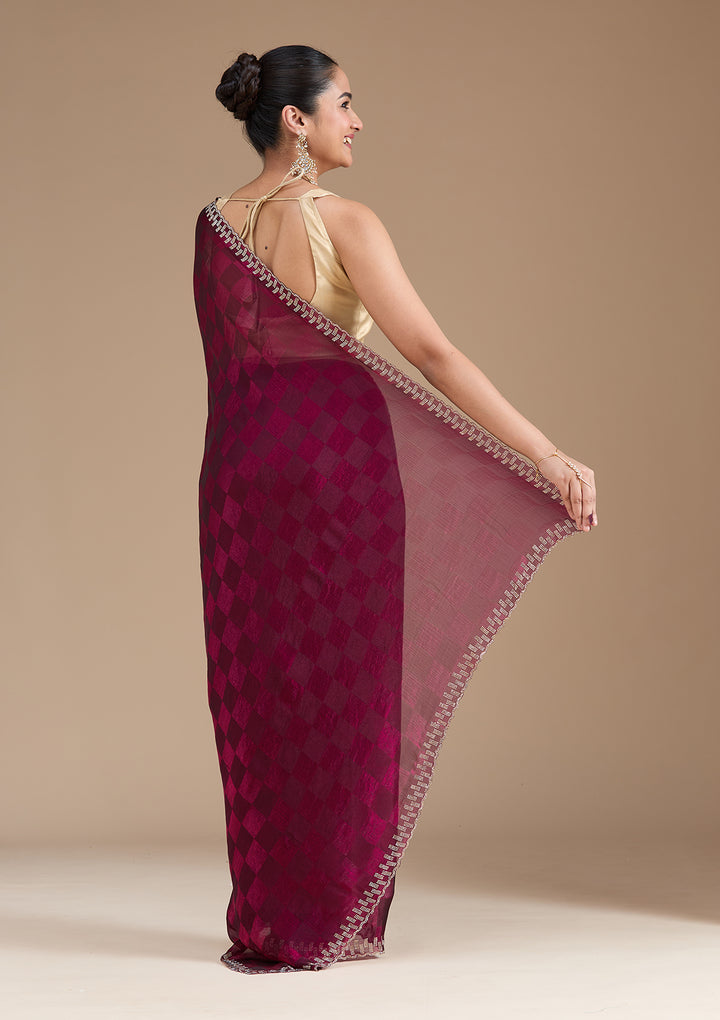 Wine Stonework (Gold) Tissue Saree