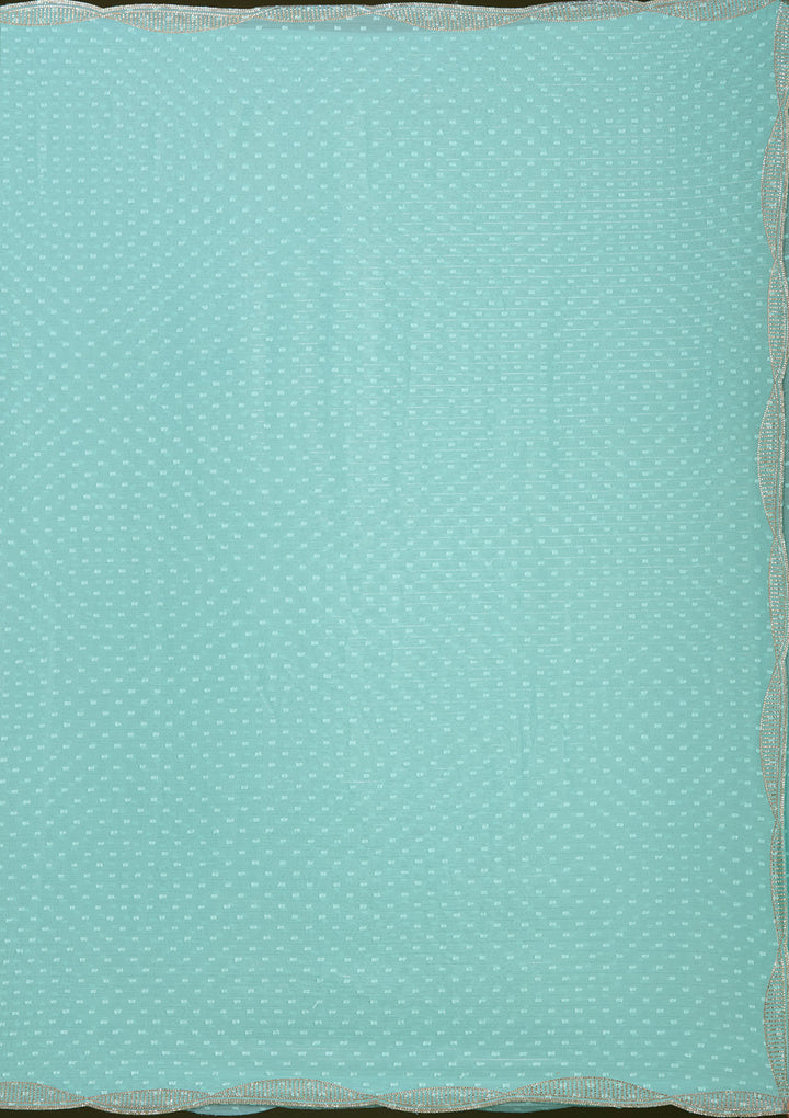 Sea Green Stonework (Silver) Chiffon Saree