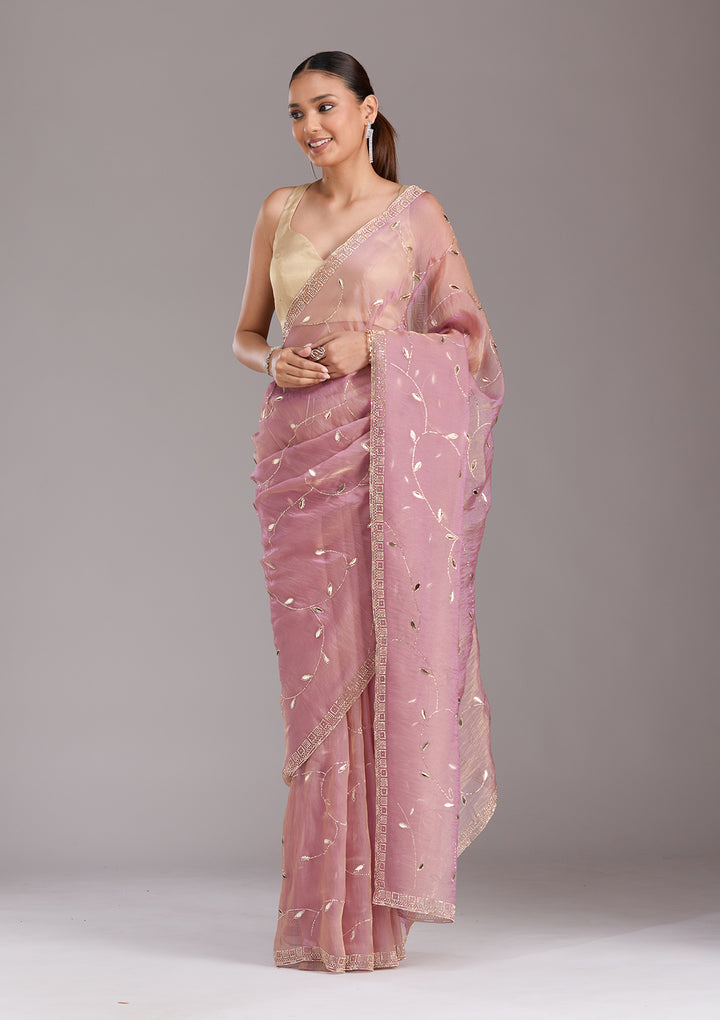 Lavender Stonework (Gold) Tissue Saree