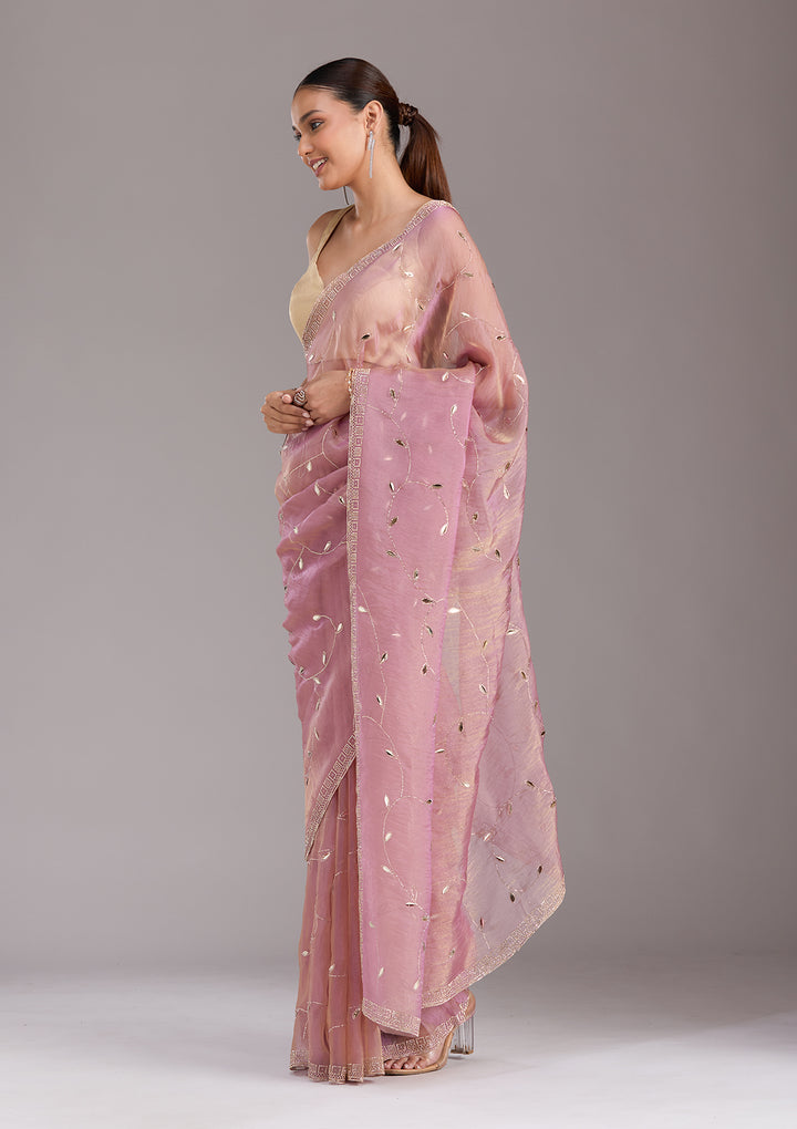 Lavender Stonework (Gold) Tissue Saree