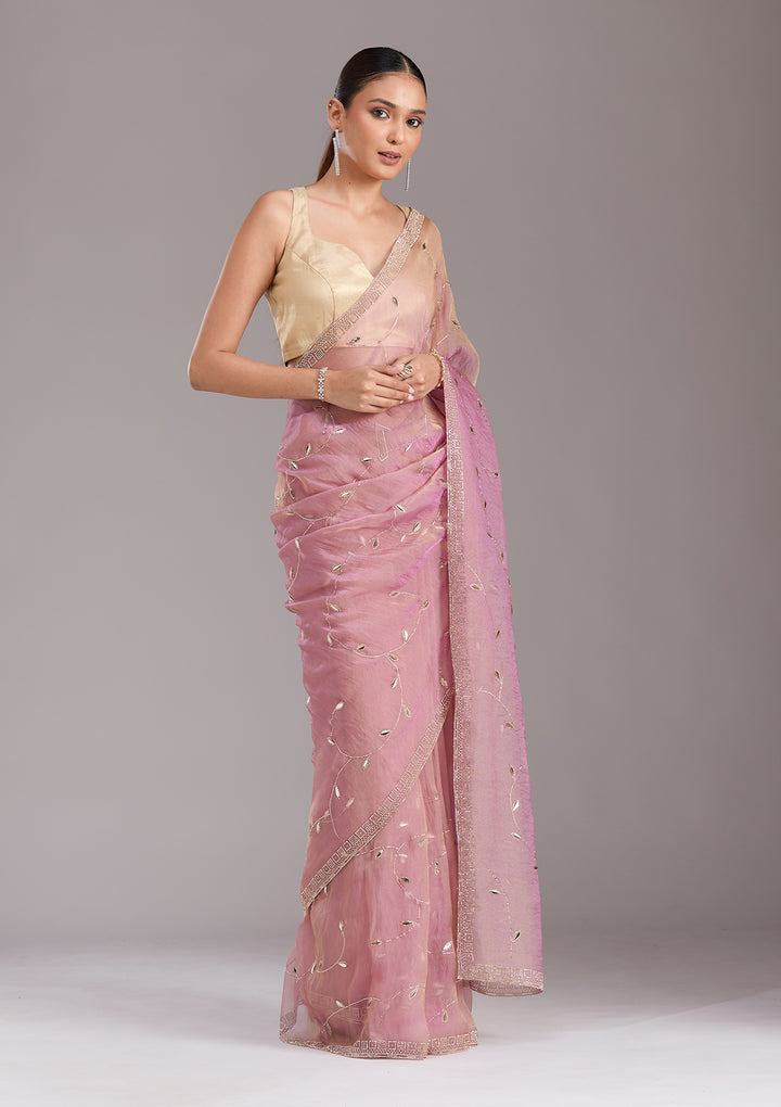 Lavender Stonework (Gold) Tissue Saree
