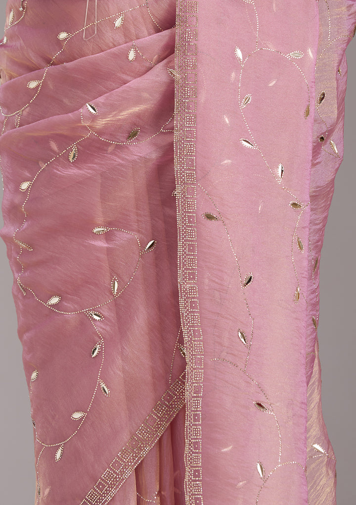 Lavender Stonework (Gold) Tissue Saree