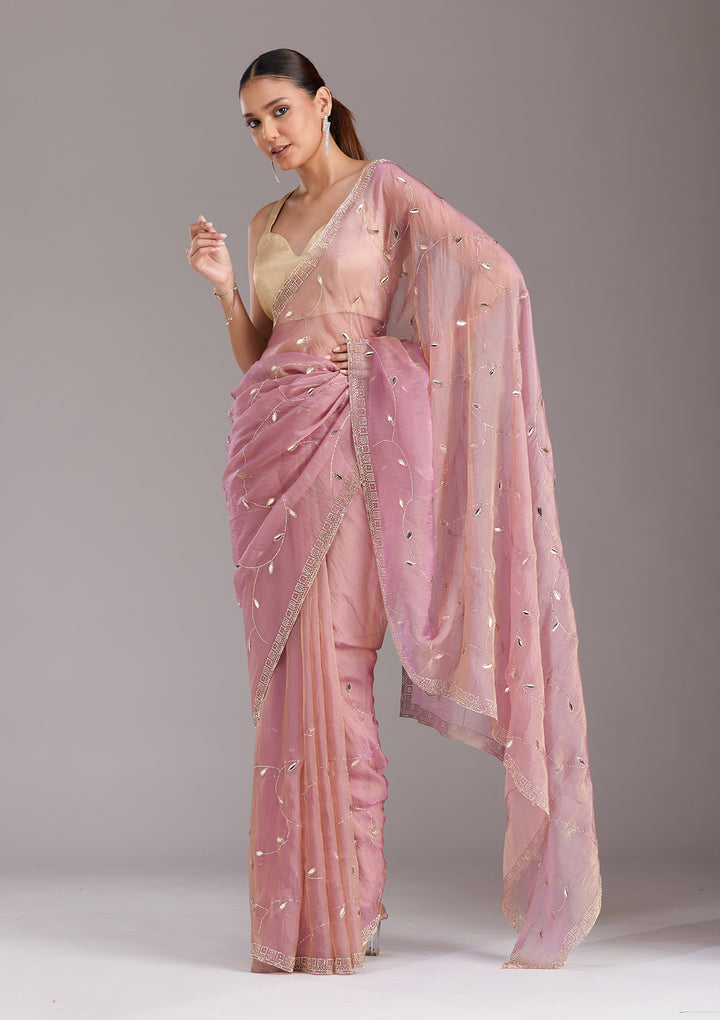Lavender Stonework (Gold) Tissue Saree
