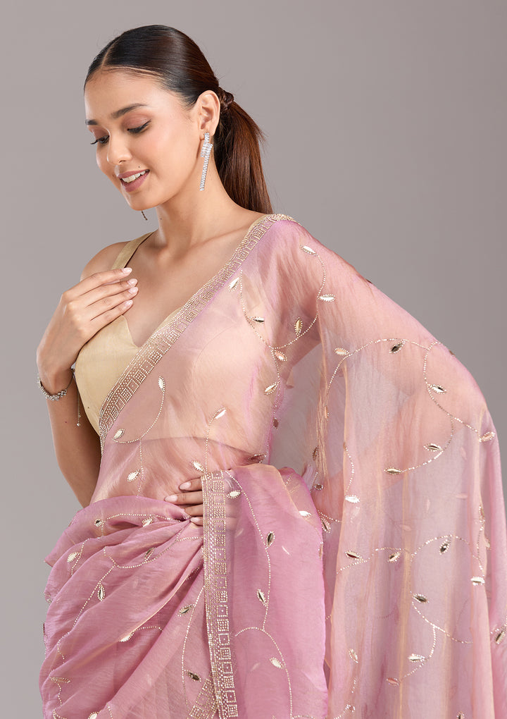Lavender Stonework (Gold) Tissue Saree