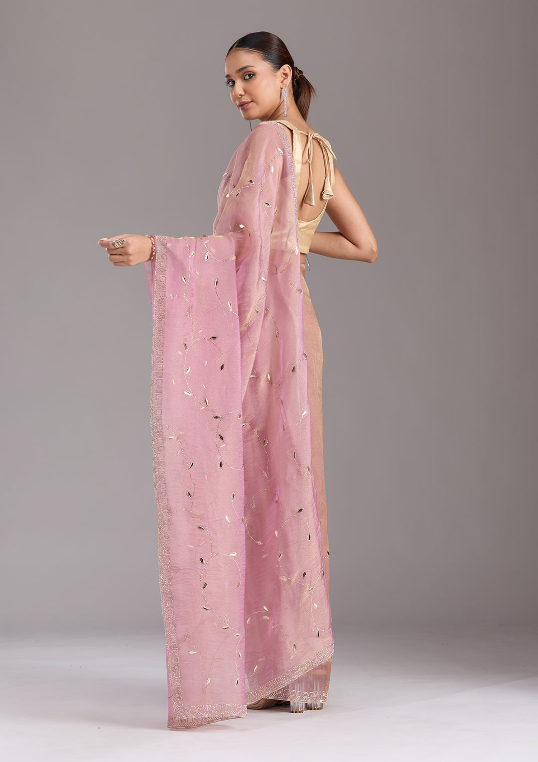 Lavender Stonework (Gold) Tissue Saree