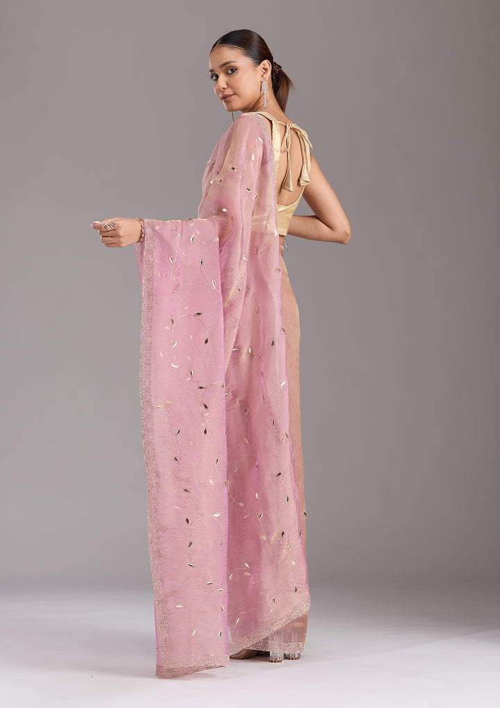 Lavender Stonework (Gold) Tissue Saree