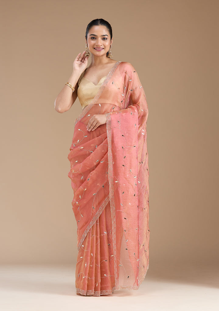 Rust Stonework (Gold) Tissue Saree
