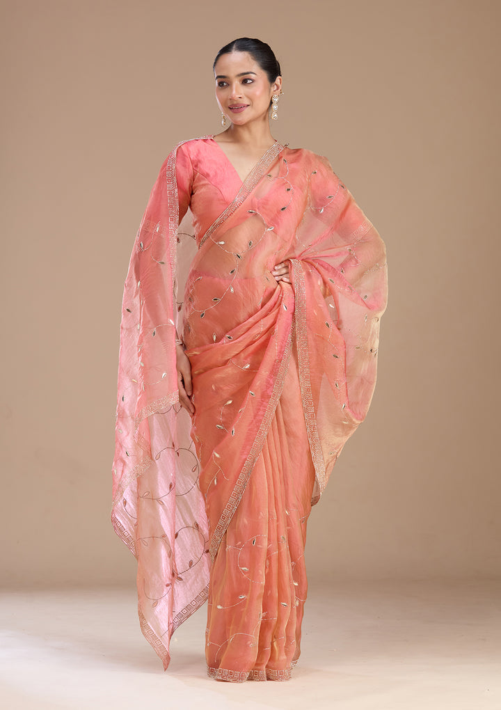 Rust Stonework (Gold) Tissue Saree