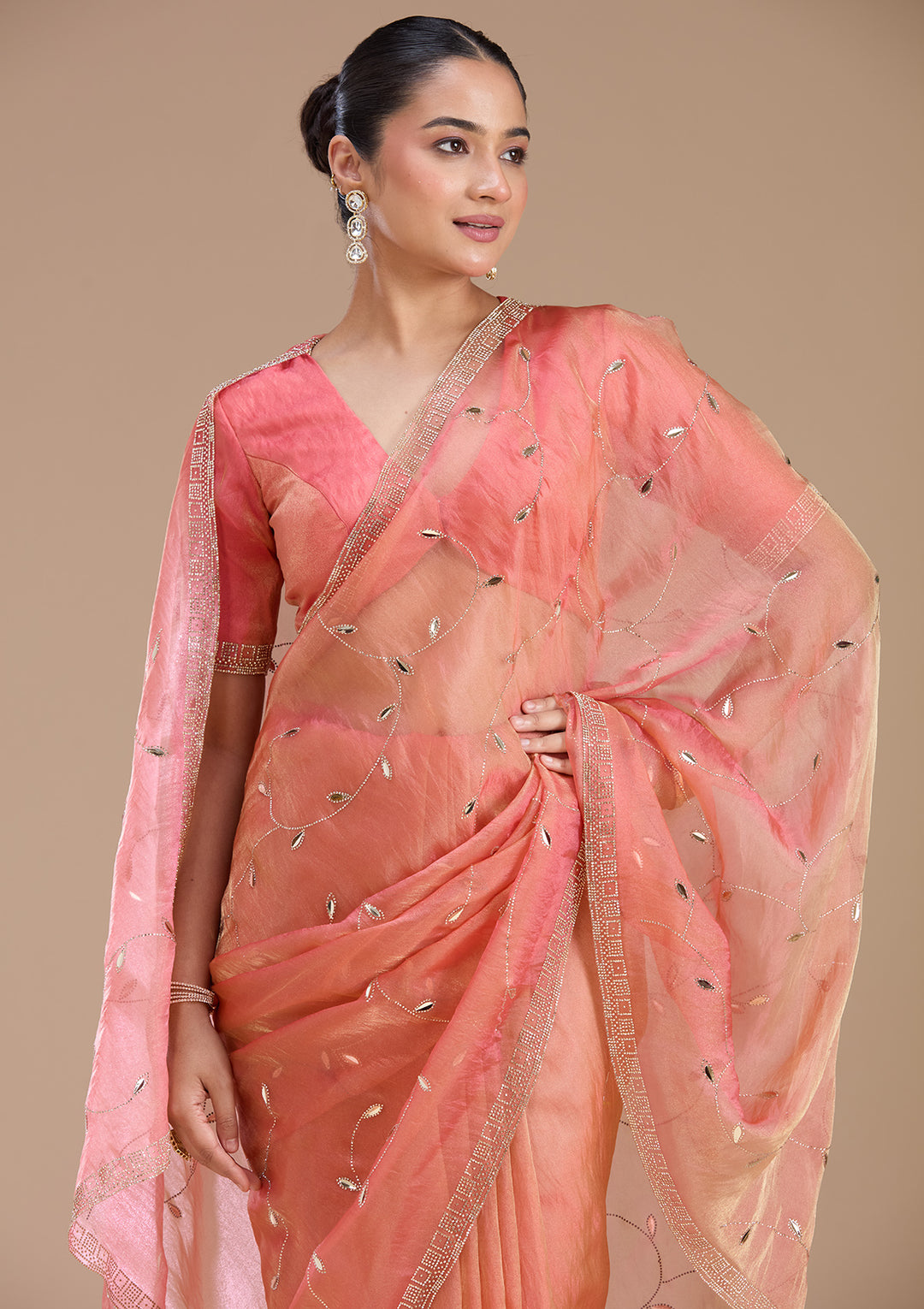 Rust Stonework (Gold) Tissue Saree
