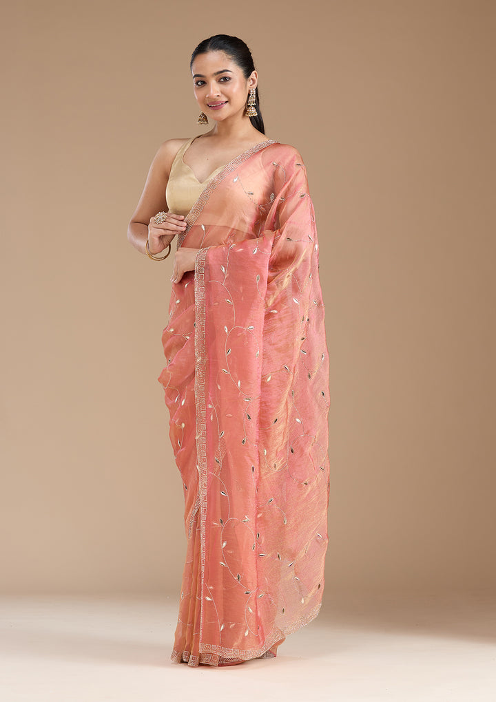 Rust Stonework (Gold) Tissue Saree