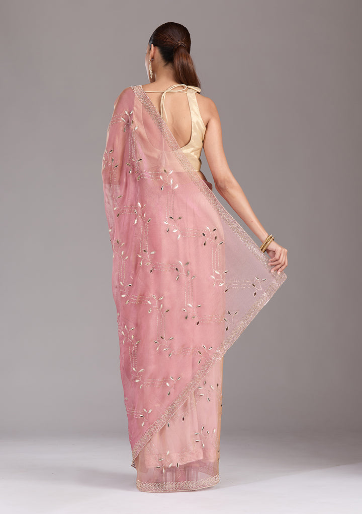 Onion Pink Stonework (Gold) Tissue Saree