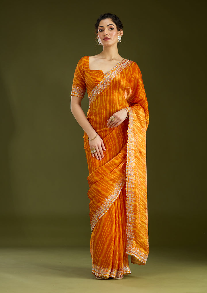 Mustard Zariwork (Silver) Organza Saree