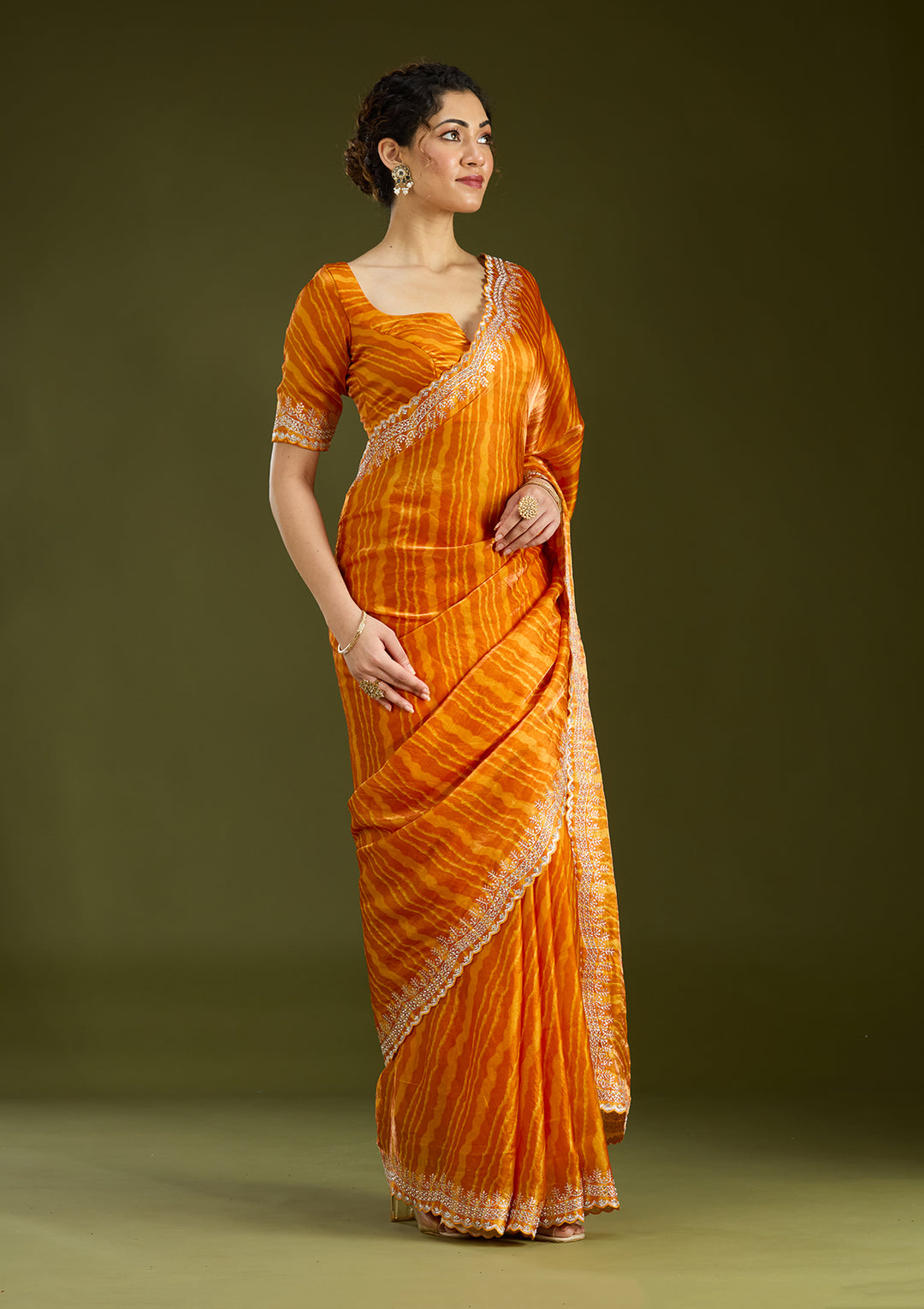 Mustard Zariwork (Silver) Organza Saree