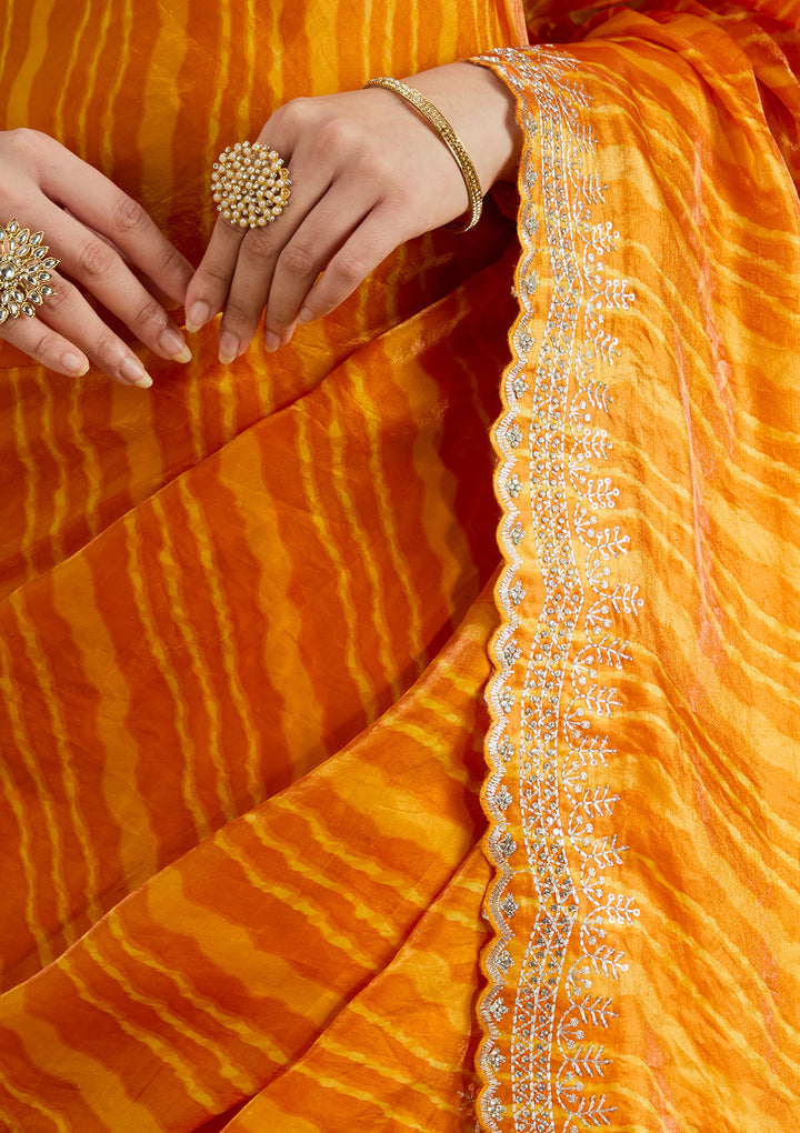 Mustard Zariwork (Silver) Organza Saree